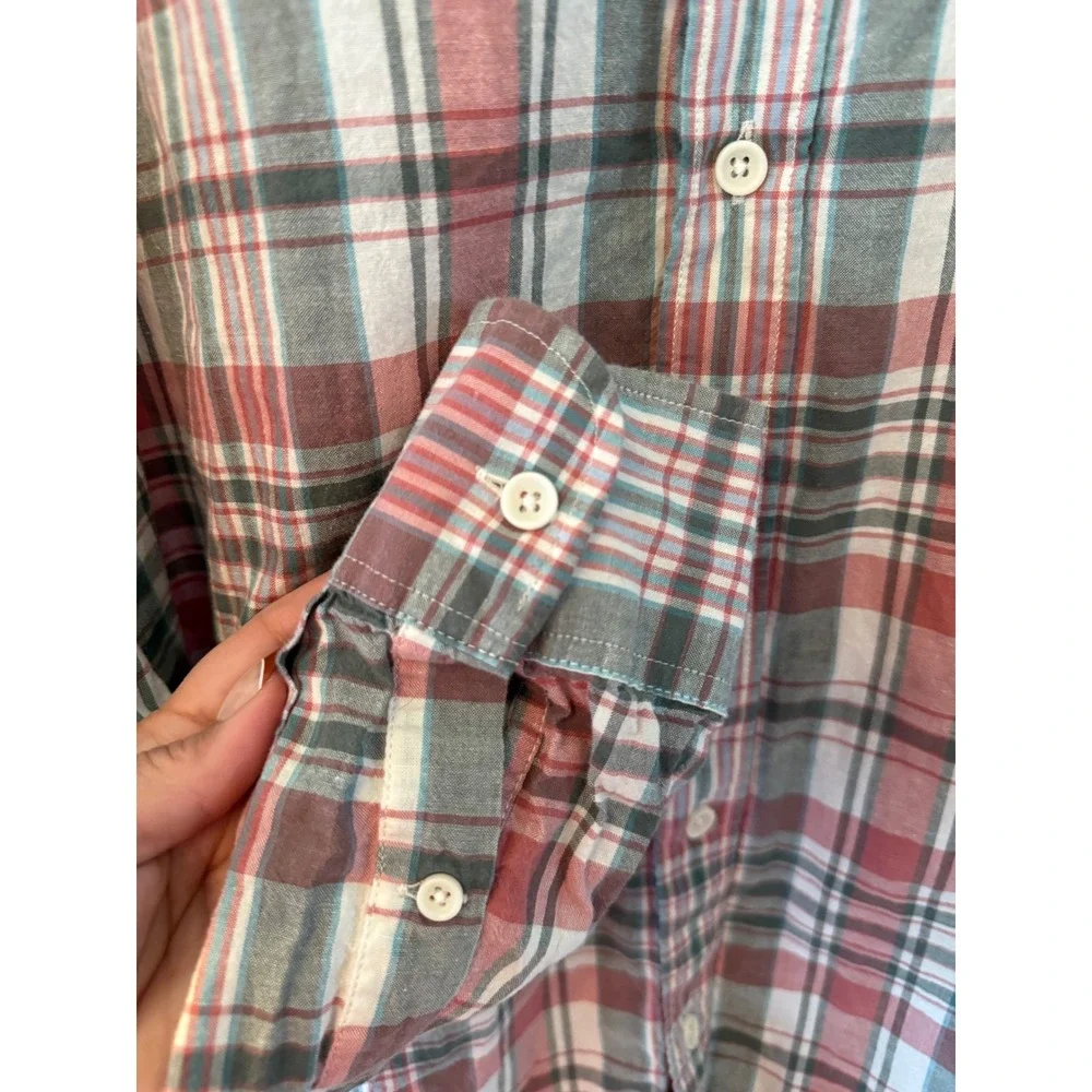 J.Crew Indian Madras Slim‎ Fit Shirt XL Plaid Red Gray Blue 100% Cotton Preppy